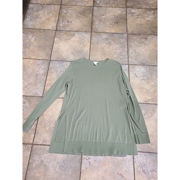H&M Olive Lightweight Pullover High-Low Sweater Shirt Top Oversized  Medium - Picture 2 of 9
